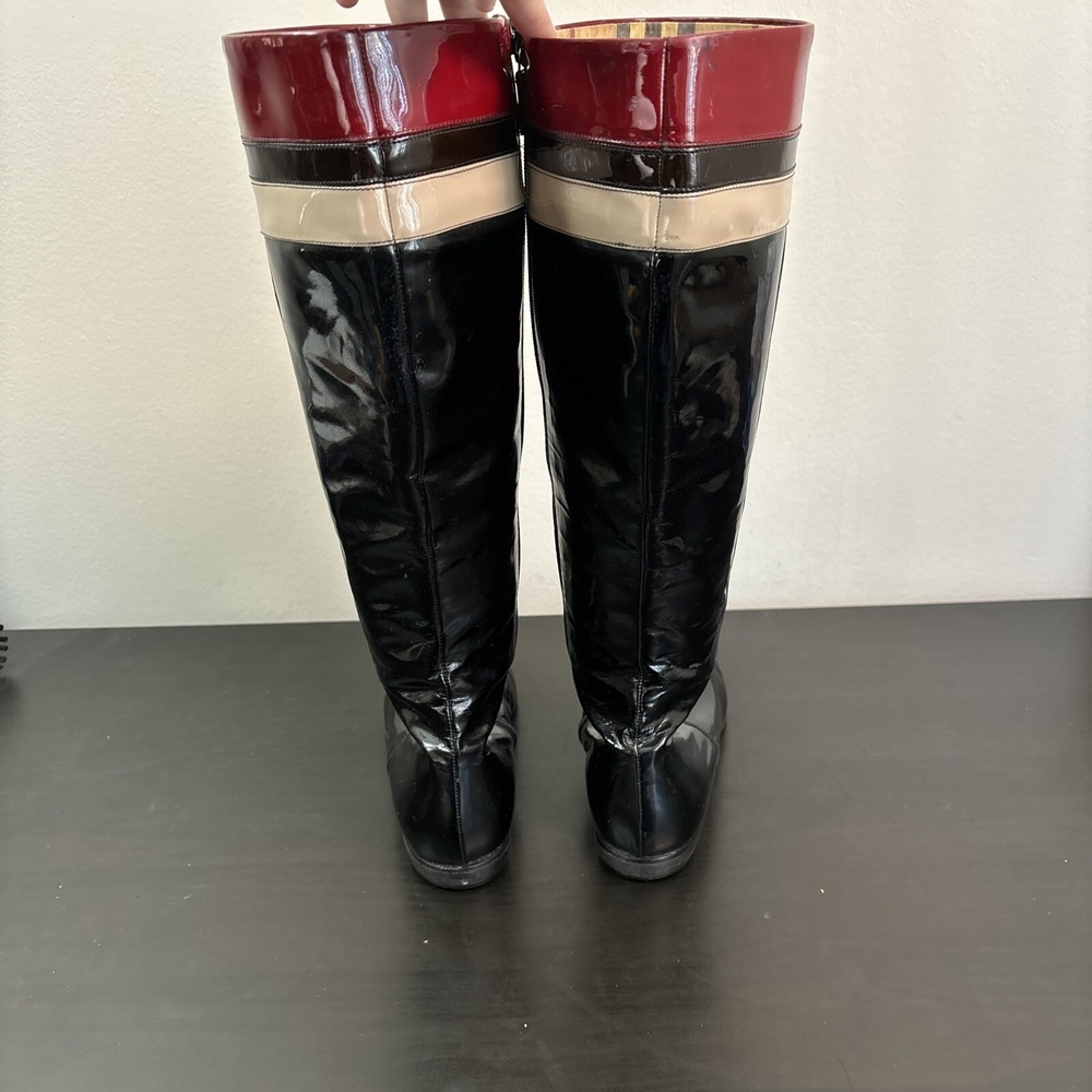 Burberry Red Black Patent Leather Pointed-Toe Knee-High Riding Boots Womens 37.5 - Picture 4 of 16